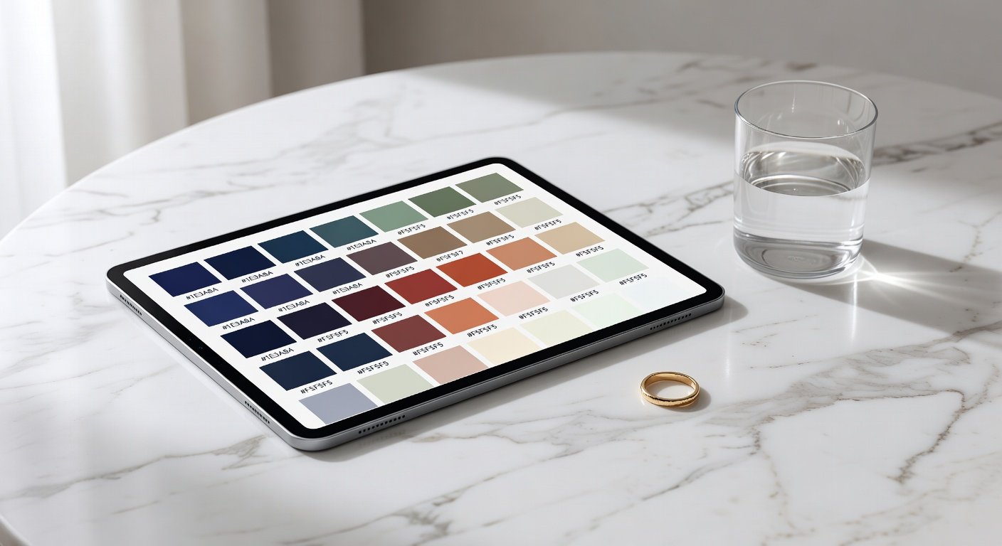 Colour palette displayed on a tablet — your seasonal colours to keep