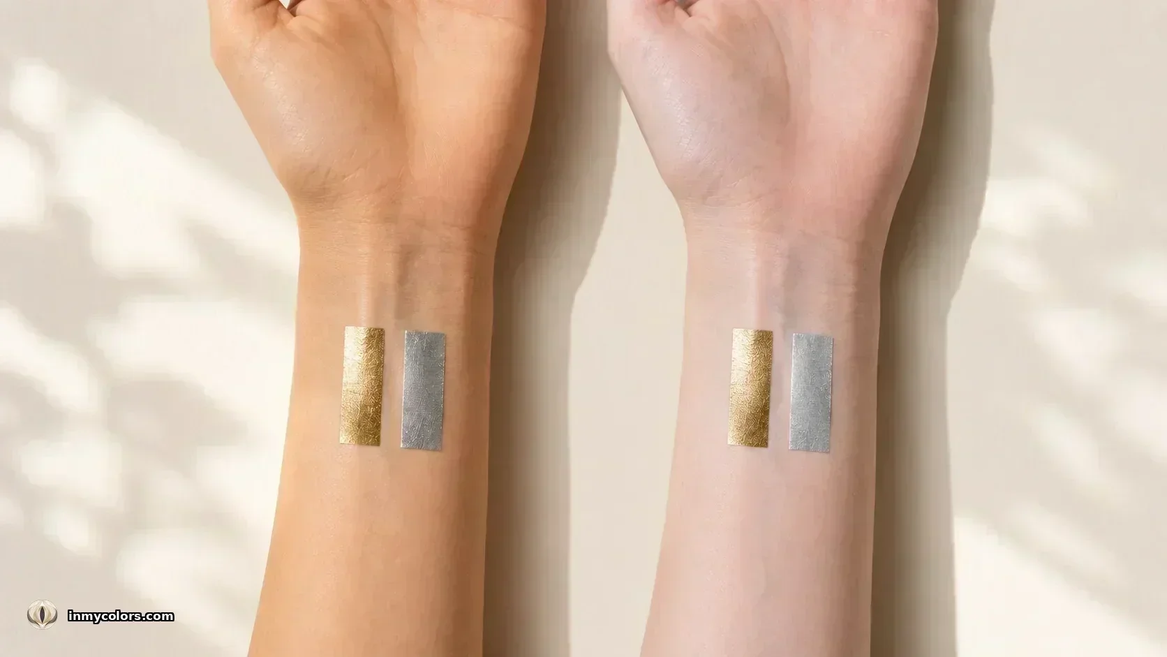 Gold vs silver jewellery metal test — warm seasons suit gold, cool seasons suit silver