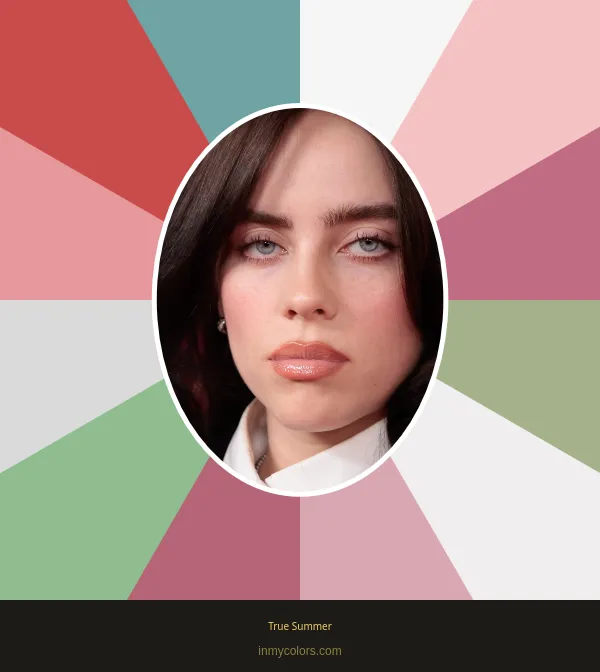 Billie Eilish against the True Summer palette — cool, muted, soft colours