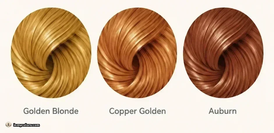 Hair colours to avoid for Deep Winter season: warm highlights, auburn, caramel, golden brown swatches