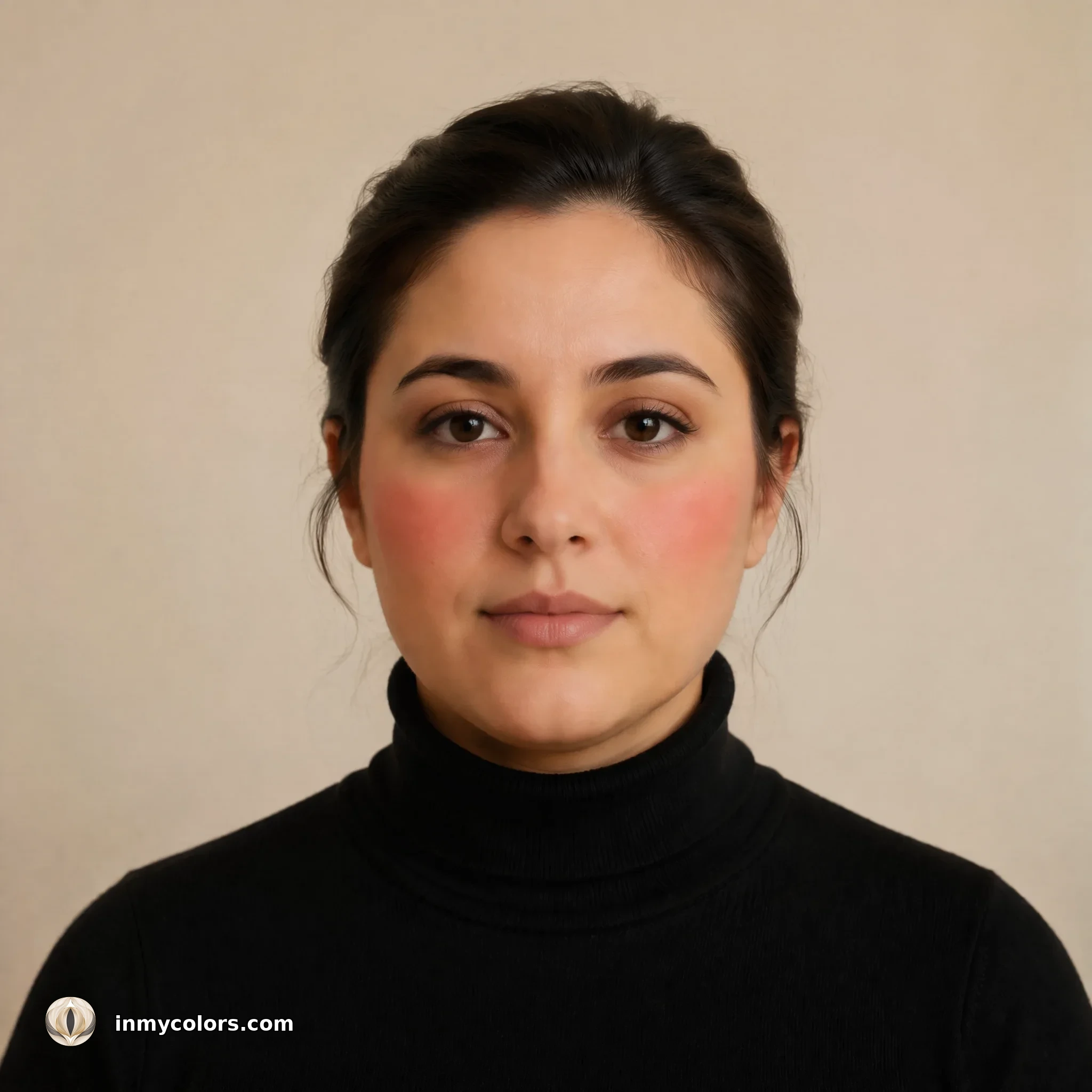 Round face shape with incorrect blusher placement shown