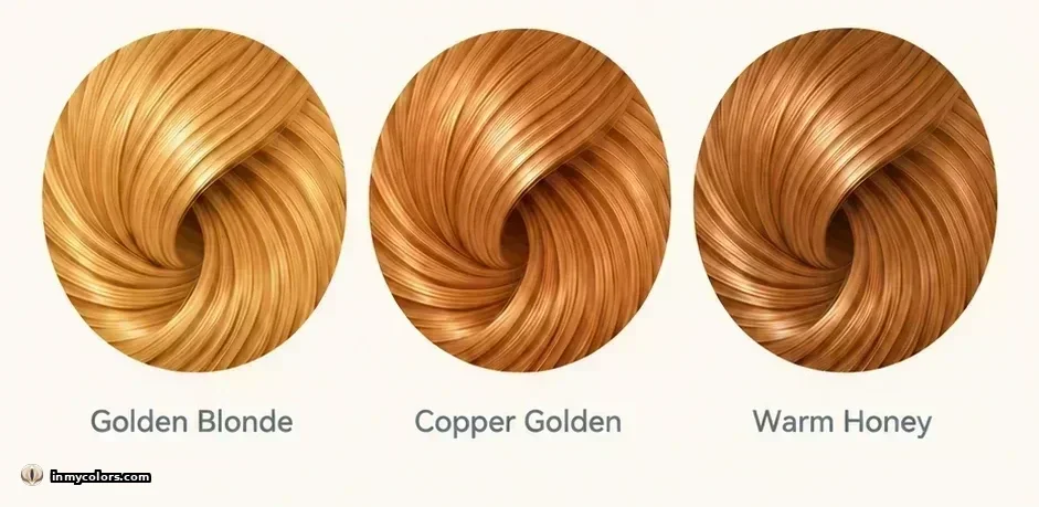 Hair colours to avoid for Soft Summer season: golden highlights, warm auburn, warm brown swatches