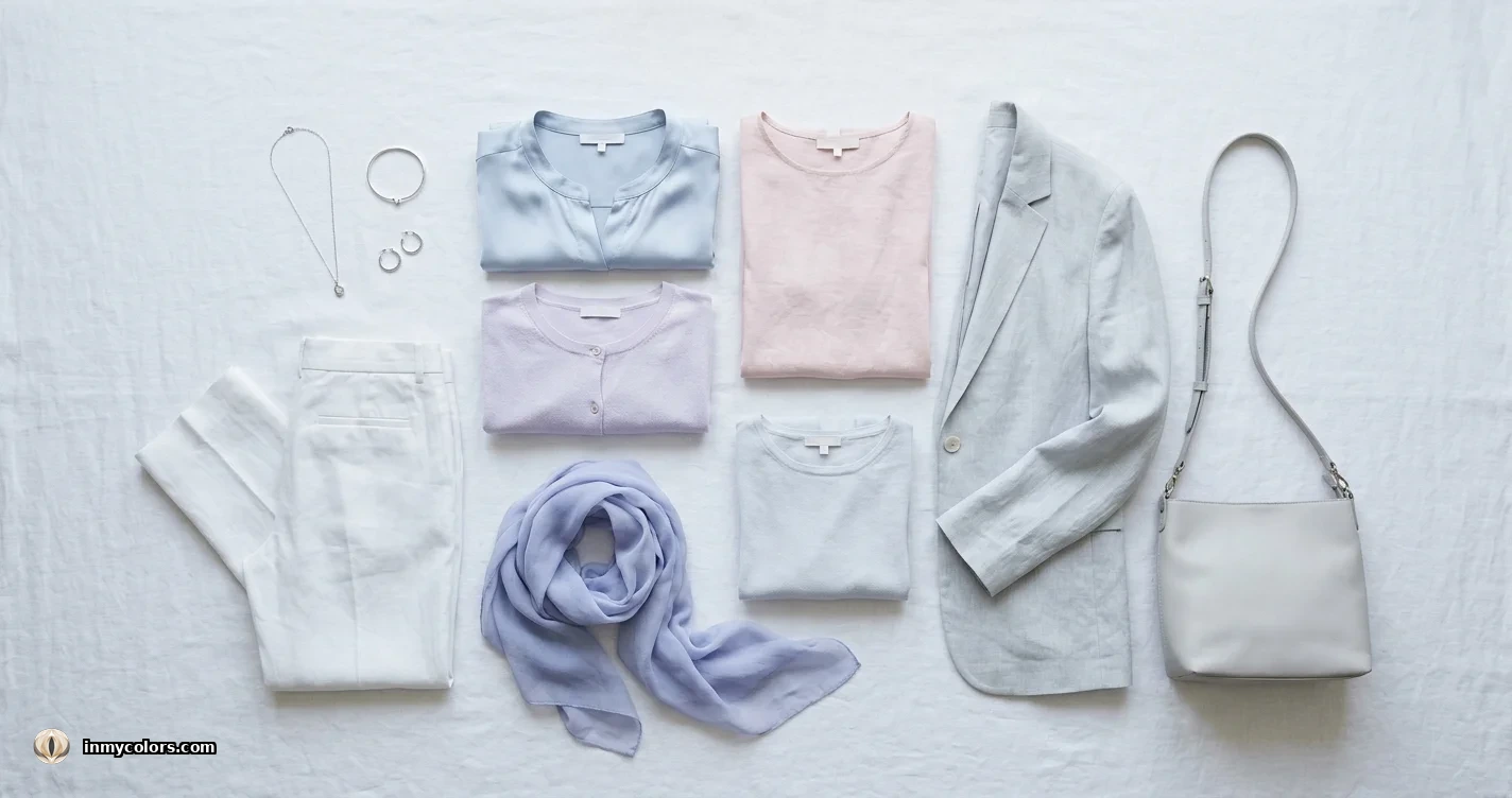 Light Summer wardrobe capsule — powder pink, soft lavender and cool ivory pieces